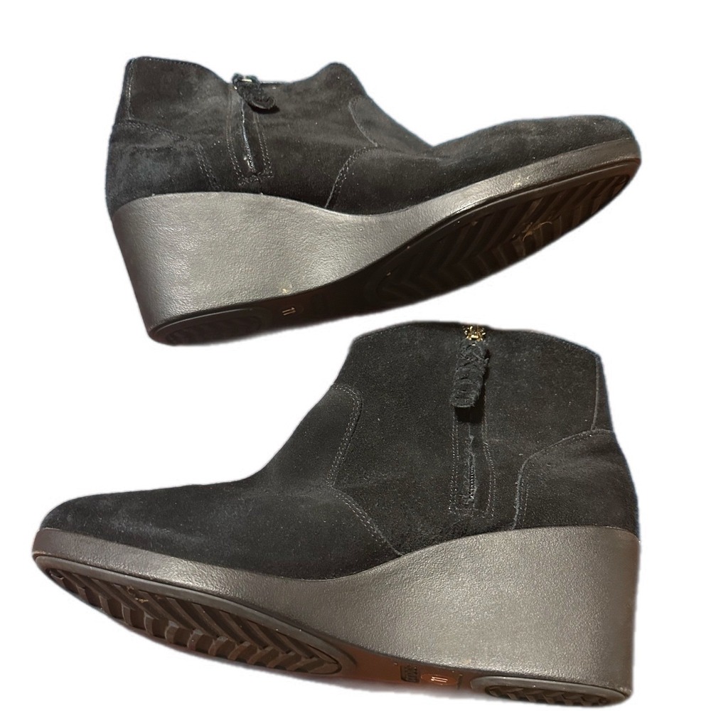 Crocs Black‎ Suede Wedge Ankle Boots Side Zip Booties Womens Size 11 - Picture 3 of 9